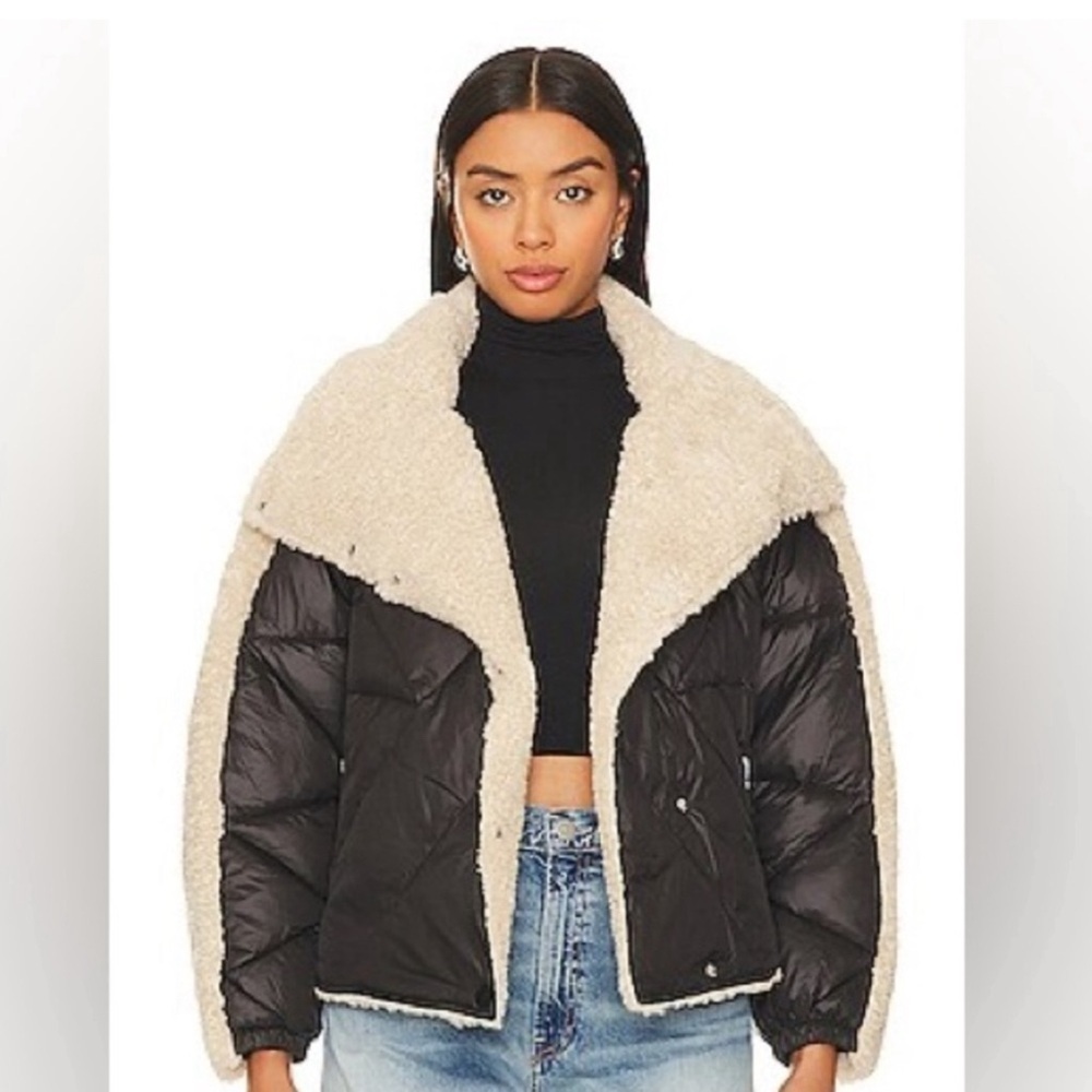 NWT Heartloom Solas Jacket Black Sherpa Trim Puffer Jacket Size L Cozy Coat